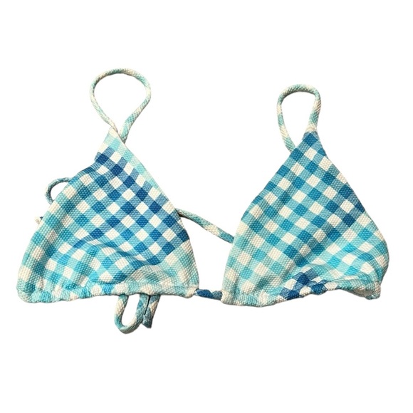 L*Space Brittany Gingham Adjustable Strap Bikini Top in Powder Baby Blue (L) - Picture 5 of 10